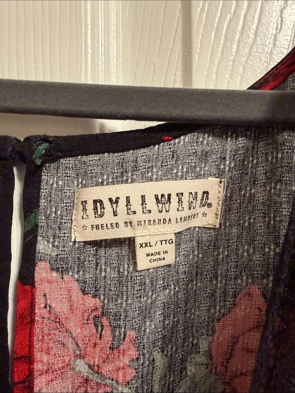 Idyllwind Black Dress with Red Floral Print and Lace Trim